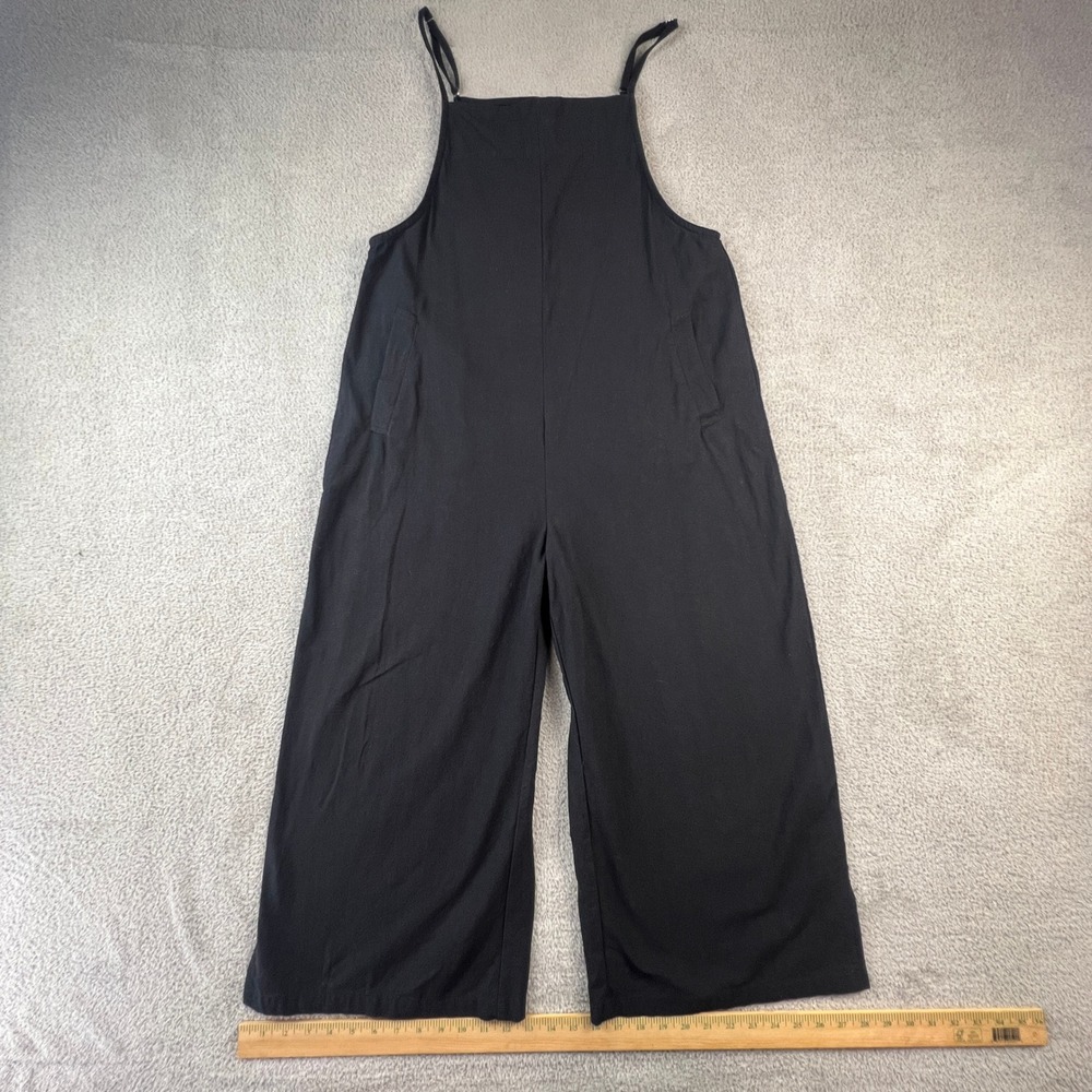 Minimalist Black 100% Cotton Women's Small Wide Leg Jumpsuit Utility Straps Chic